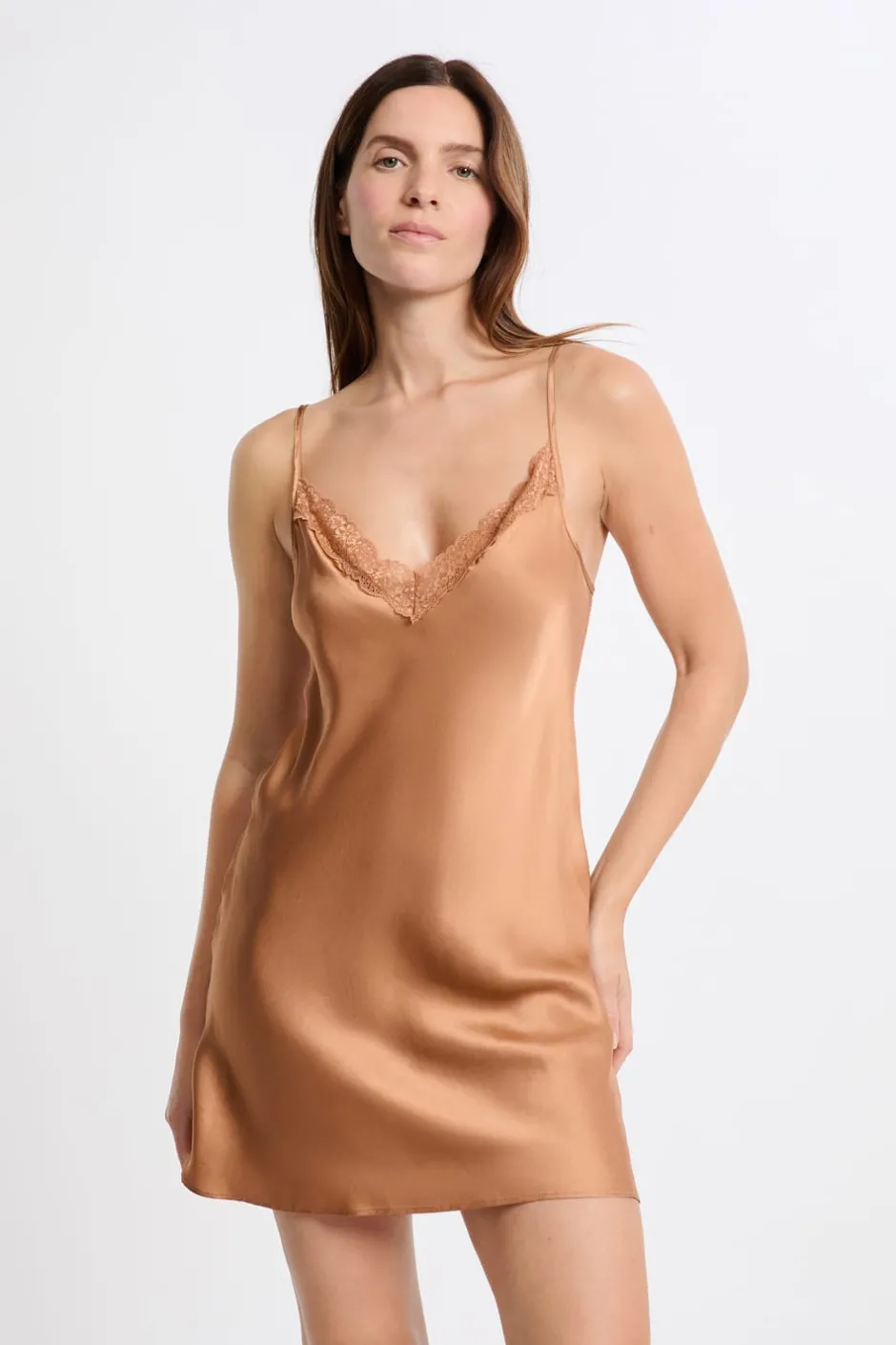 ETAM Pijamas De Seda|Camisones De Tirantes|Camisón de seda con detalles de encaje ARENA