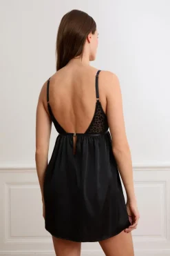 ETAM Pijamas Sexy|Camisones De Tirantes|Camisón de tul con estampado de leopardo NEGRO