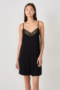 ETAM Camisones De Tirantes|Los Pijamas Más Responsables|Camisón escotado de encaje NEGRO
