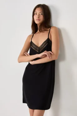 ETAM Camisones De Tirantes|Los Pijamas Más Responsables|Camisón escotado de encaje NEGRO