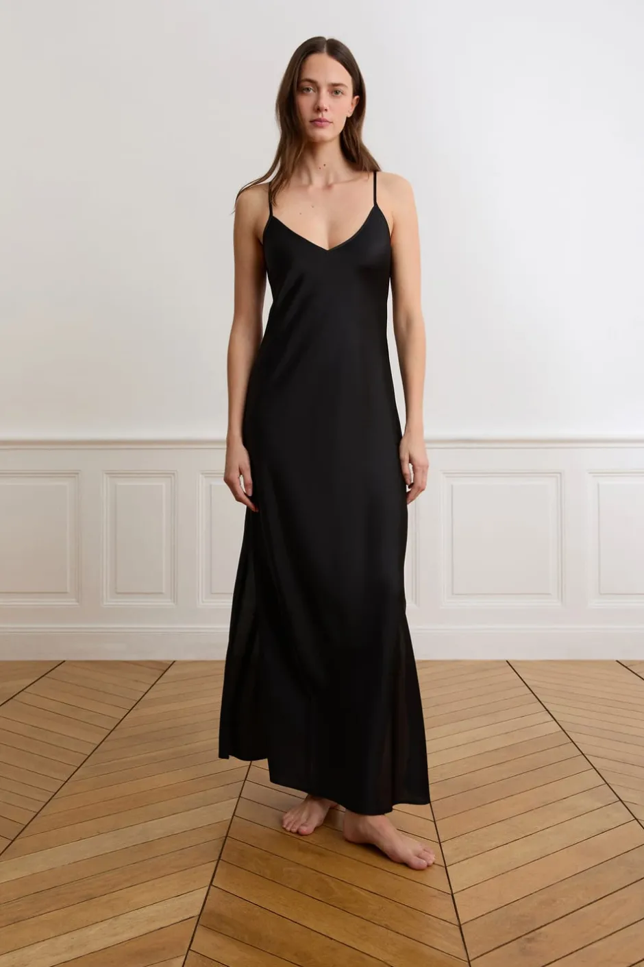 ETAM Pijamas Sexy|Camisones De Tirantes|Camisón largo con detalles bordados NEGRO