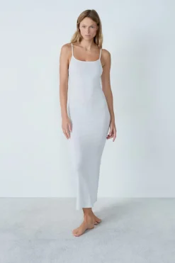 ETAM Homewear|Pijamas Para Novias|Camisón largo de algodón acanalado con tirantes finos GRIS