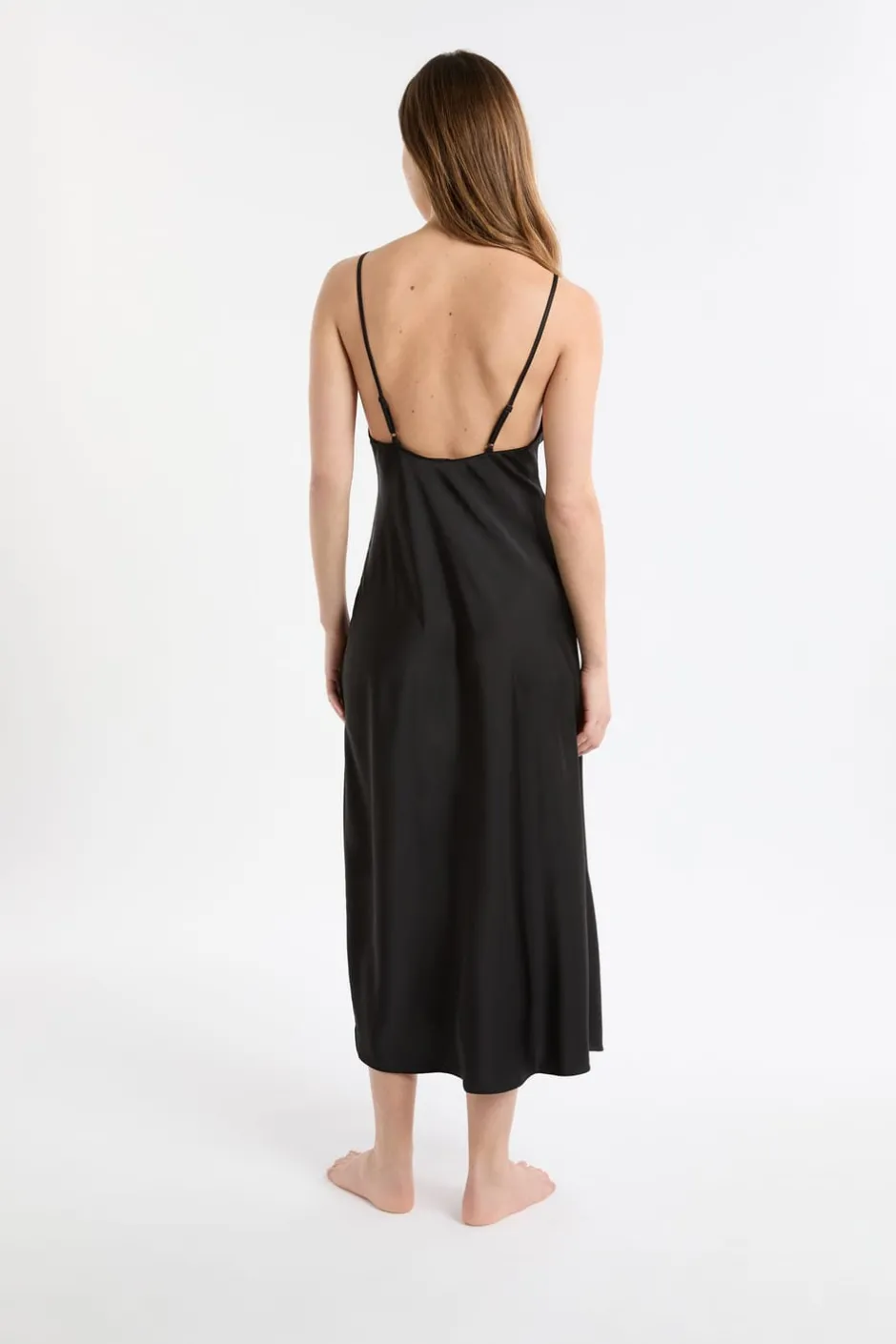 ETAM Camisones De Tirantes|Camisón largo de satén NEGRO