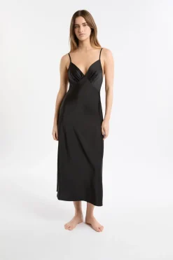 ETAM Camisones De Tirantes|Camisón largo de satén NEGRO