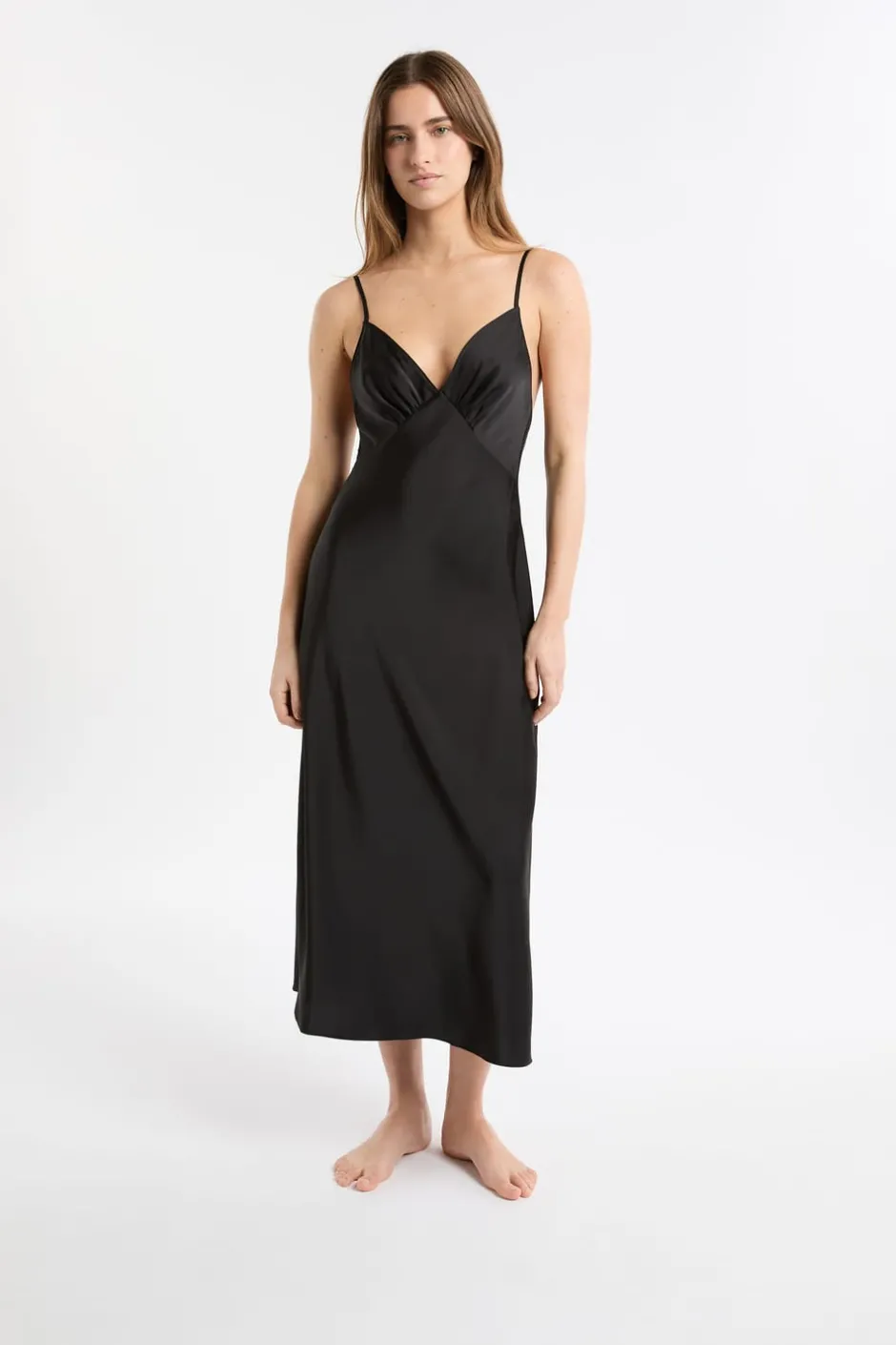 ETAM Camisones De Tirantes|Camisón largo de satén NEGRO