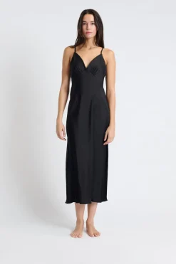 ETAM Camisones De Tirantes|Los Pijamas Más Responsables|Camisón largo de satén NEGRO