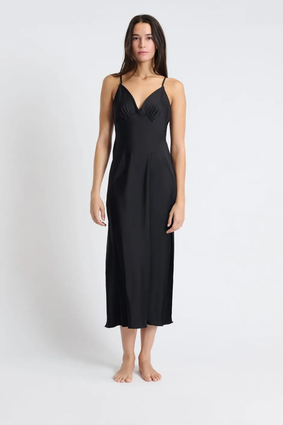 ETAM Camisones De Tirantes|Los Pijamas Más Responsables|Camisón largo de satén NEGRO