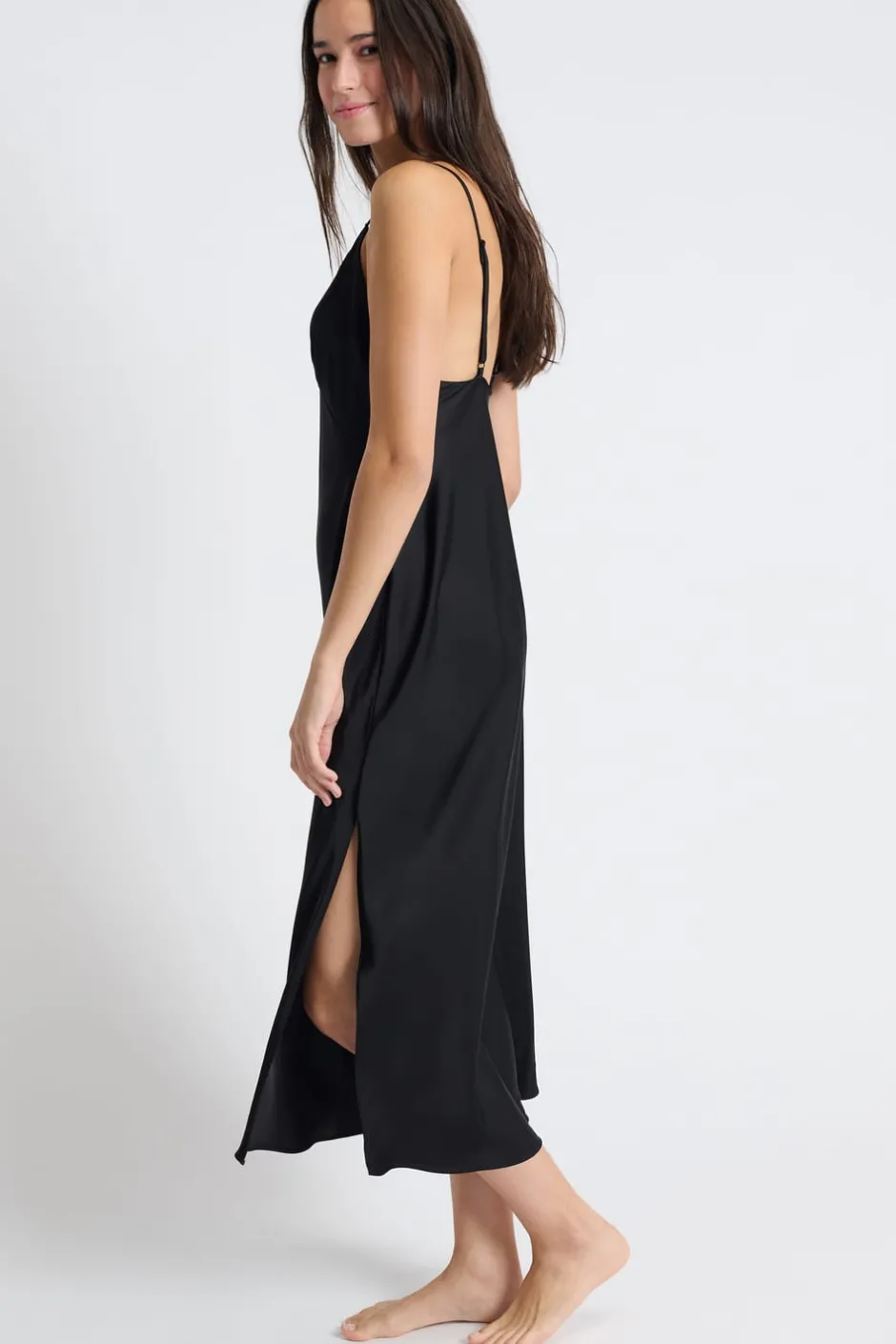 ETAM Camisones De Tirantes|Los Pijamas Más Responsables|Camisón largo de satén NEGRO