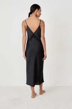 ETAM Pijamas Sexy|Camisones De Tirantes|Camisón largo satinado con detalles de encaje NEGRO