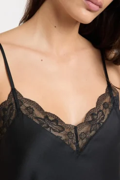 ETAM Camisones De Tirantes|Camisón satinado con detalles de encaje NEGRO