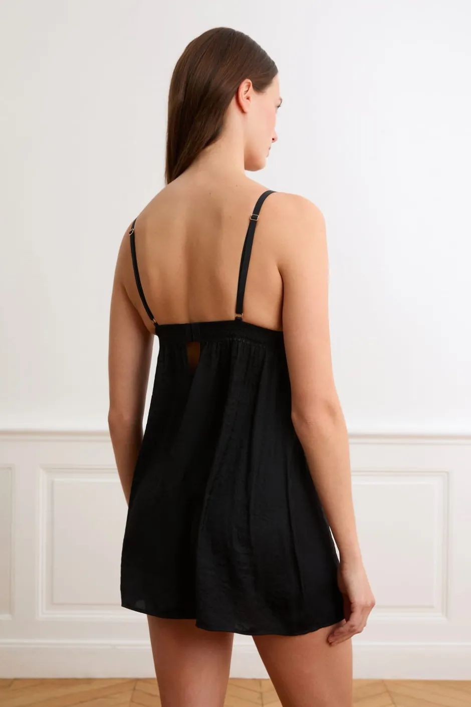 ETAM Pijamas Sexy|Camisones De Tirantes|Camisón satinado con detalles de encaje NEGRO