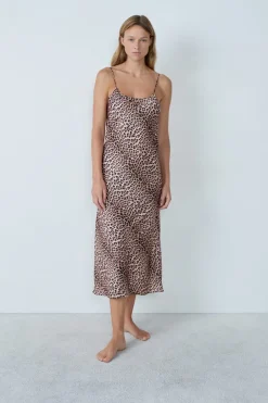 ETAM Pijamas Sexy|Camisones De Tirantes|Camisón satinado leopardo ESTAMPADO