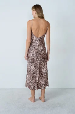 ETAM Pijamas Sexy|Camisones De Tirantes|Camisón satinado leopardo ESTAMPADO