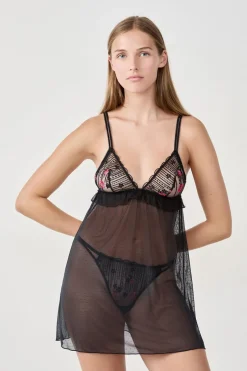 ETAM Pijamas Sexy|Camisones De Tirantes|Camisón transparente NEGRO