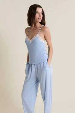 ETAM Los Pijamas Más Responsables|Partes De Arriba De Pijama|Caraco avec détails dentelle BLEU AZUR