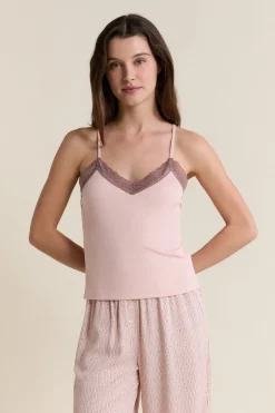 ETAM Los Pijamas Más Responsables|Partes De Arriba De Pijama|Caraco avec détails dentelle ROSE POUDRE