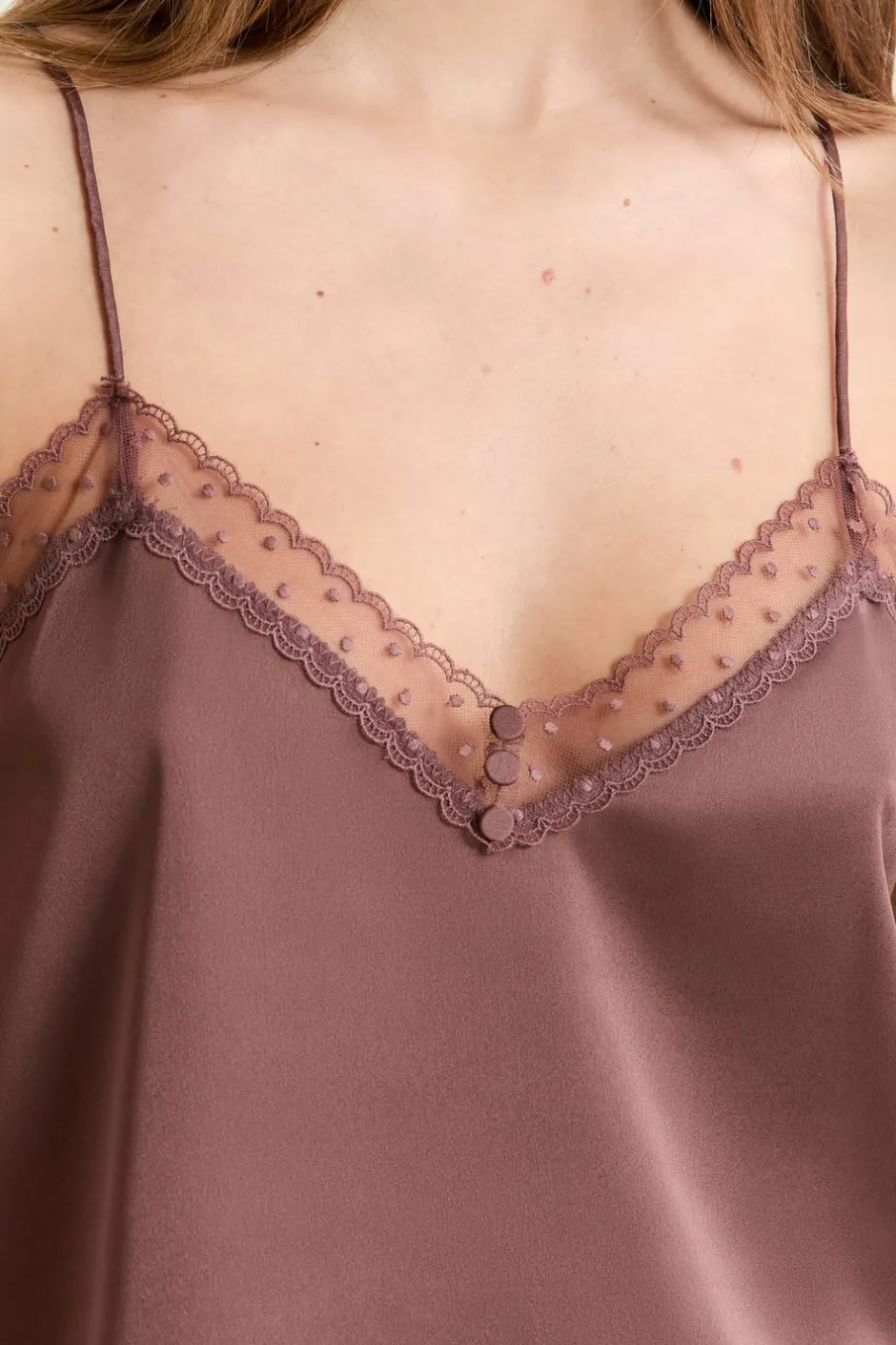 ETAM Los Pijamas Más Responsables|Partes De Arriba De Pijama|Caraco satiné CHOCOLAT