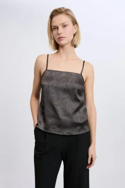ETAM Estampadas|Tops Sin Mangas|Caraco satiné à fines bretelles imprimé serpent IMP FD BRIQUE