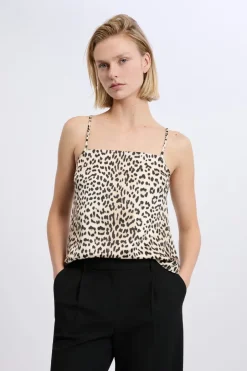 ETAM Estampadas|Tops Sin Mangas|Caraco satiné à fines bretelles imprimé léopard IMP FD ECRU