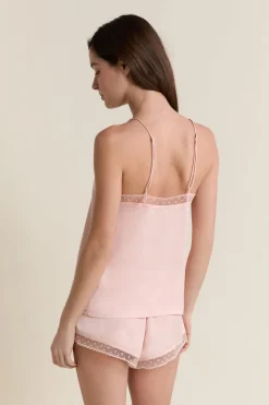 ETAM Los Pijamas Más Responsables|Partes De Arriba De Pijama|Caraco satiné avec détails brodés ROSE POUDRE