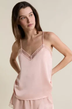ETAM Los Pijamas Más Responsables|Partes De Arriba De Pijama|Caraco satiné avec détails brodés ROSE POUDRE