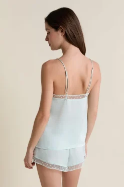 ETAM Los Pijamas Más Responsables|Partes De Arriba De Pijama|Caraco satiné avec détails brodés BLEU VERT
