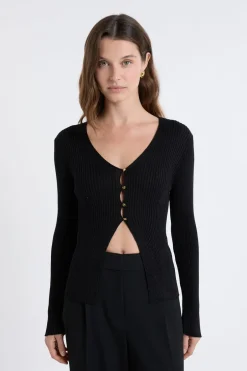 ETAM Cuello En V|Chaquetas|Cardigan irisé avec boutons dorés NOIR