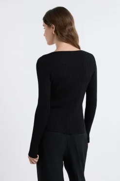 ETAM Cuello En V|Chaquetas|Cardigan irisé avec boutons dorés NOIR