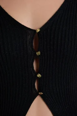 ETAM Cuello En V|Chaquetas|Cardigan irisé avec boutons dorés NOIR