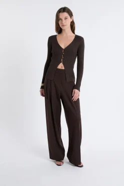 ETAM Cuello En V|Chaquetas|Cardigan irisé avec boutons dorés MARRON