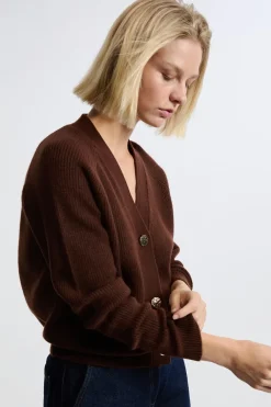 ETAM Cuello En V|Chaquetas|Chaleco de manga larga CHOCOLATE