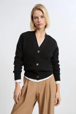 ETAM Básicos|Cuello En V|Chaleco de manga larga NEGRO