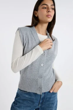 ETAM Chaquetas Sin Mangas|Sin Mangas|Chaleco sin mangas abotonado GRIS