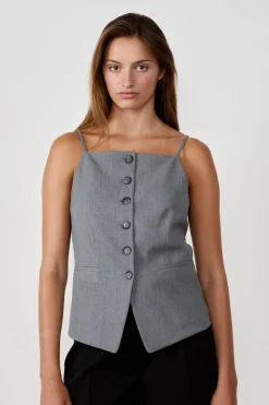 ETAM Chaquetas Sin Mangas|Sin Mangas|Chaleco sin mangas con botones GRIS CLARO