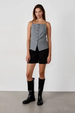 ETAM Chaquetas Sin Mangas|Sin Mangas|Chaleco sin mangas con botones GRIS CLARO