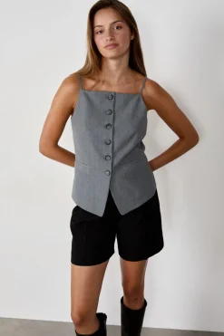 ETAM Chaquetas Sin Mangas|Sin Mangas|Chaleco sin mangas con botones GRIS CLARO