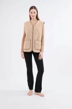 ETAM Pijamas Calentitos|Ponchos, Sudaderas Y Chaquetas|Chaleco sin mangas con efecto sherpa BEIGE