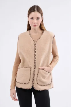 ETAM Pijamas Calentitos|Ponchos, Sudaderas Y Chaquetas|Chaleco sin mangas con efecto sherpa BEIGE