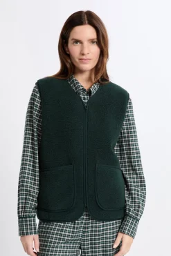 ETAM Pijamas Calentitos|Ponchos, Sudaderas Y Chaquetas|Chaleco sin mangas con efecto sherpa ESMERALDA