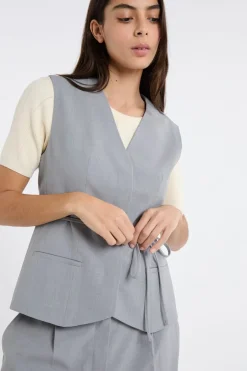 ETAM Chaquetas Sin Mangas|Sin Mangas|Chaleco sin mangas con lazada GRIS