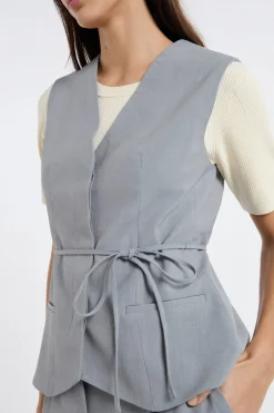 ETAM Chaquetas Sin Mangas|Sin Mangas|Chaleco sin mangas con lazada GRIS
