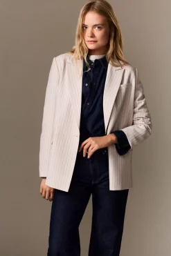 ETAM Chaquetas|Blazers|Chaqueta blazer oversize a rayas IMP FD crudo