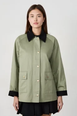 ETAM Chaquetas|Chaqueta con cuello de terciopelo y corte recto CAQUI