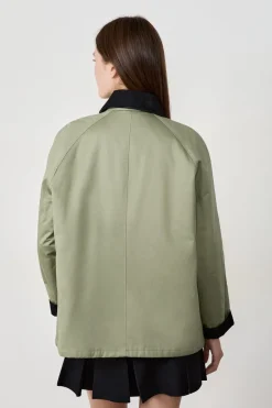ETAM Chaquetas|Chaqueta con cuello de terciopelo y corte recto CAQUI