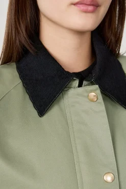 ETAM Chaquetas|Chaqueta con cuello de terciopelo y corte recto CAQUI