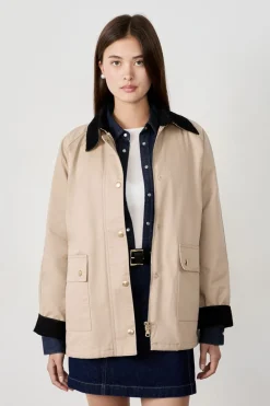 ETAM Chaquetas|Chaqueta con cuello de terciopelo y corte recto LISTO PARA TE&Ntilde;IR