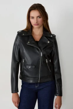 ETAM Chaquetas|Chaqueta efecto cuero NEGRO