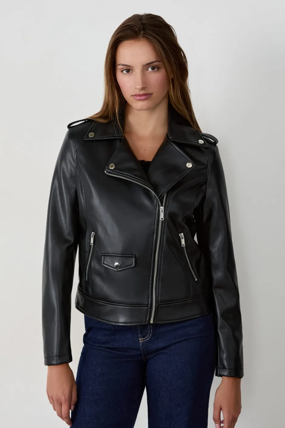 ETAM Chaquetas|Chaqueta efecto cuero NEGRO