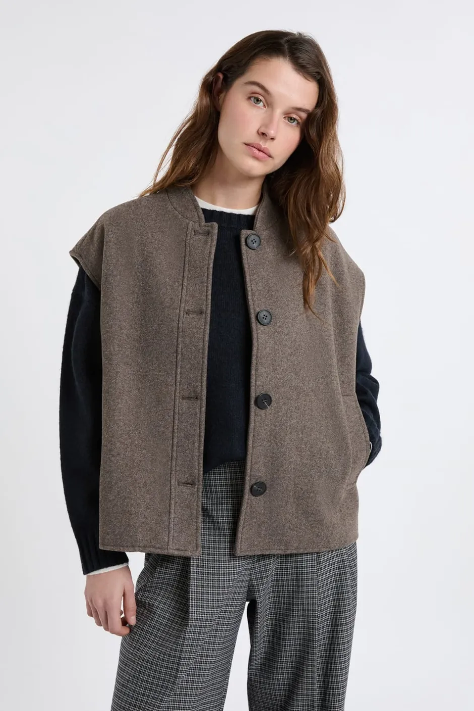 ETAM Abrigos Cortos|Abrigos|Chaqueta sin mangas con lana Topo