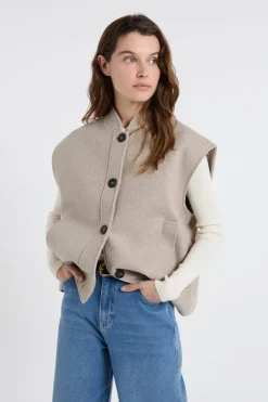 ETAM Abrigos Cortos|Abrigos|Chaqueta sin mangas con lana BEIGE